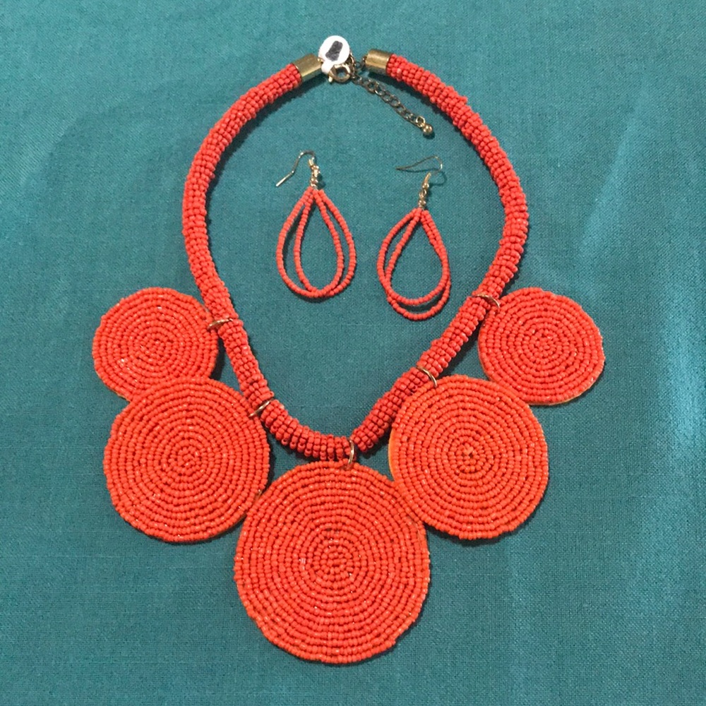 NWT Statement Orange Necklace and Earrings